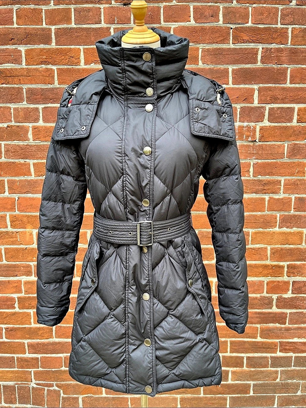 Burberry Brit Quilted Hooded Belted Puffer Black